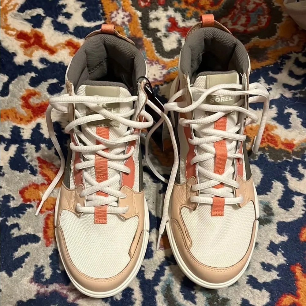 Sorel Cream and Orange High-Top Sneakers